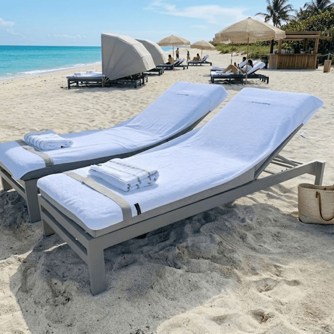 Luxury beach lounge chair towels for resorts and hotel poolside in Miami Florida