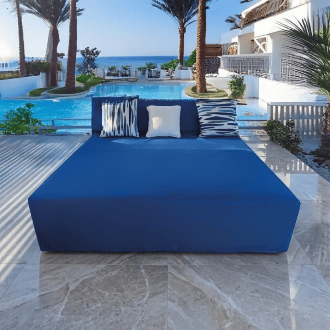 Luxury outdoor daybed cushion for resort poolside and beachfront hospitality areas