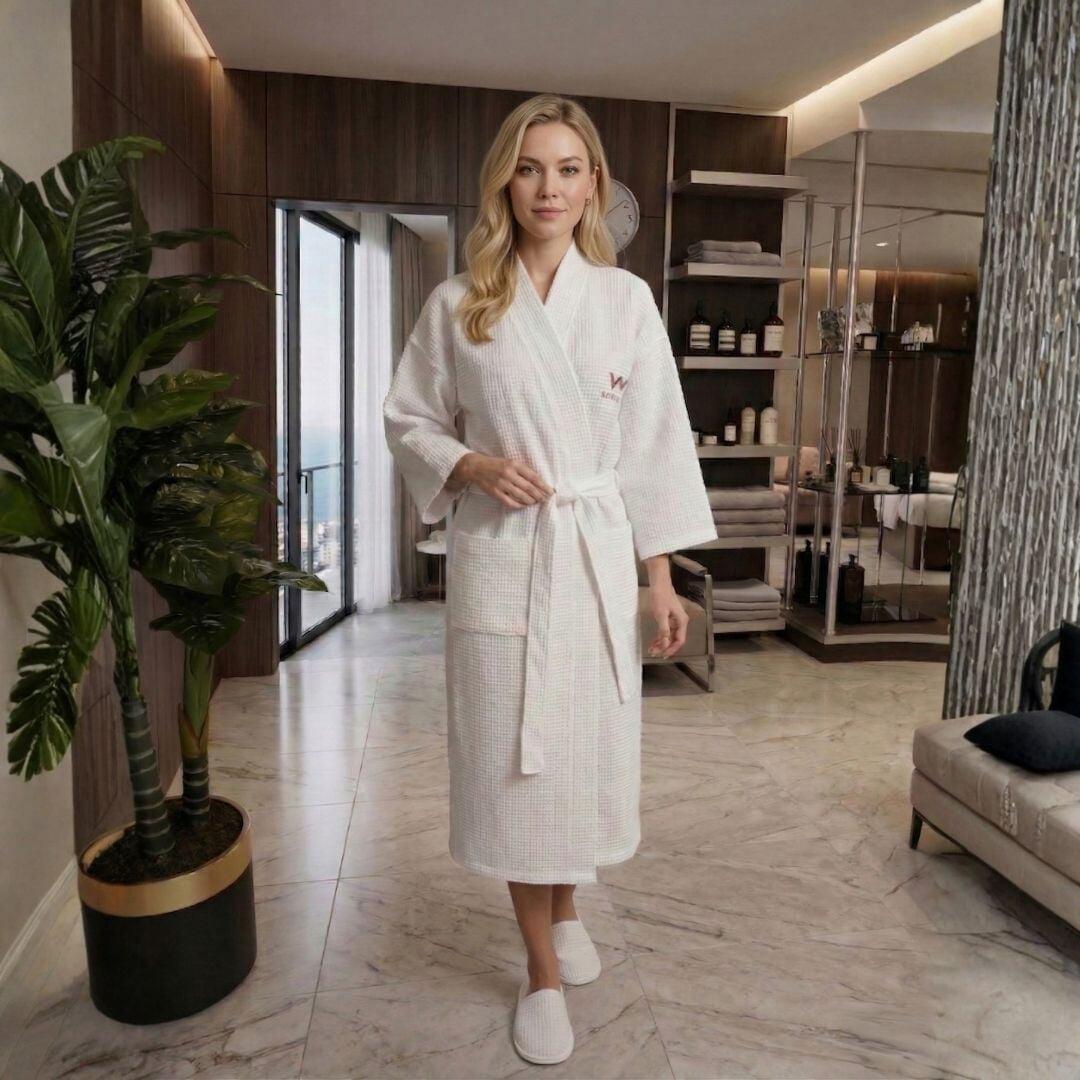 Luxury waffle bathrobe for hotel spa, resort wellness, and premium guest amenities